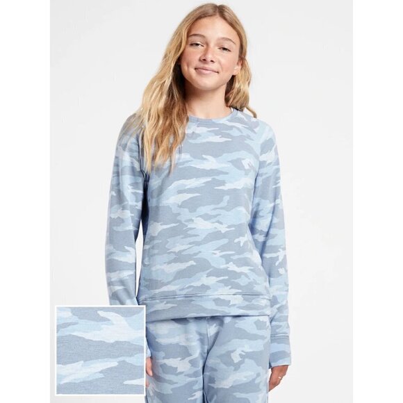 Athleta Girl Heather Blue Camo Printed Warm Up Sweatshirt - Picture 1 of 6
